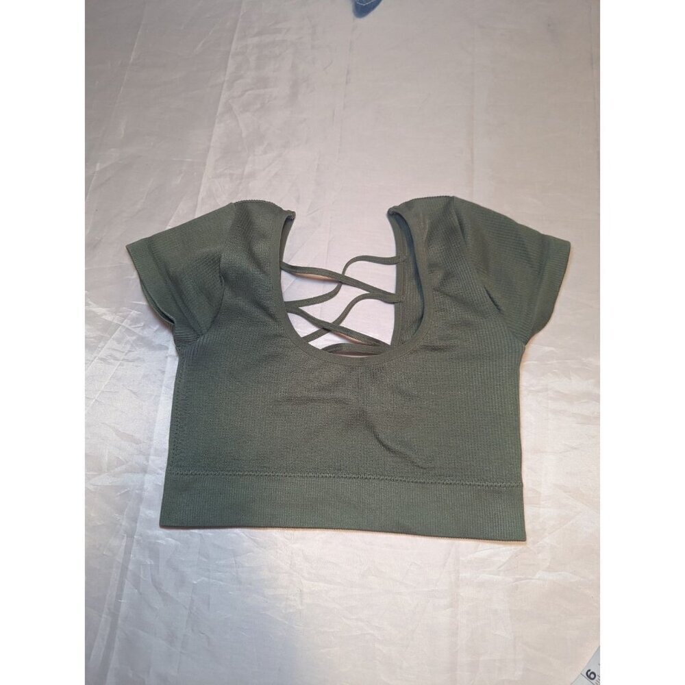 aerie women's shirt green cropped ribbed strappy back Size XS